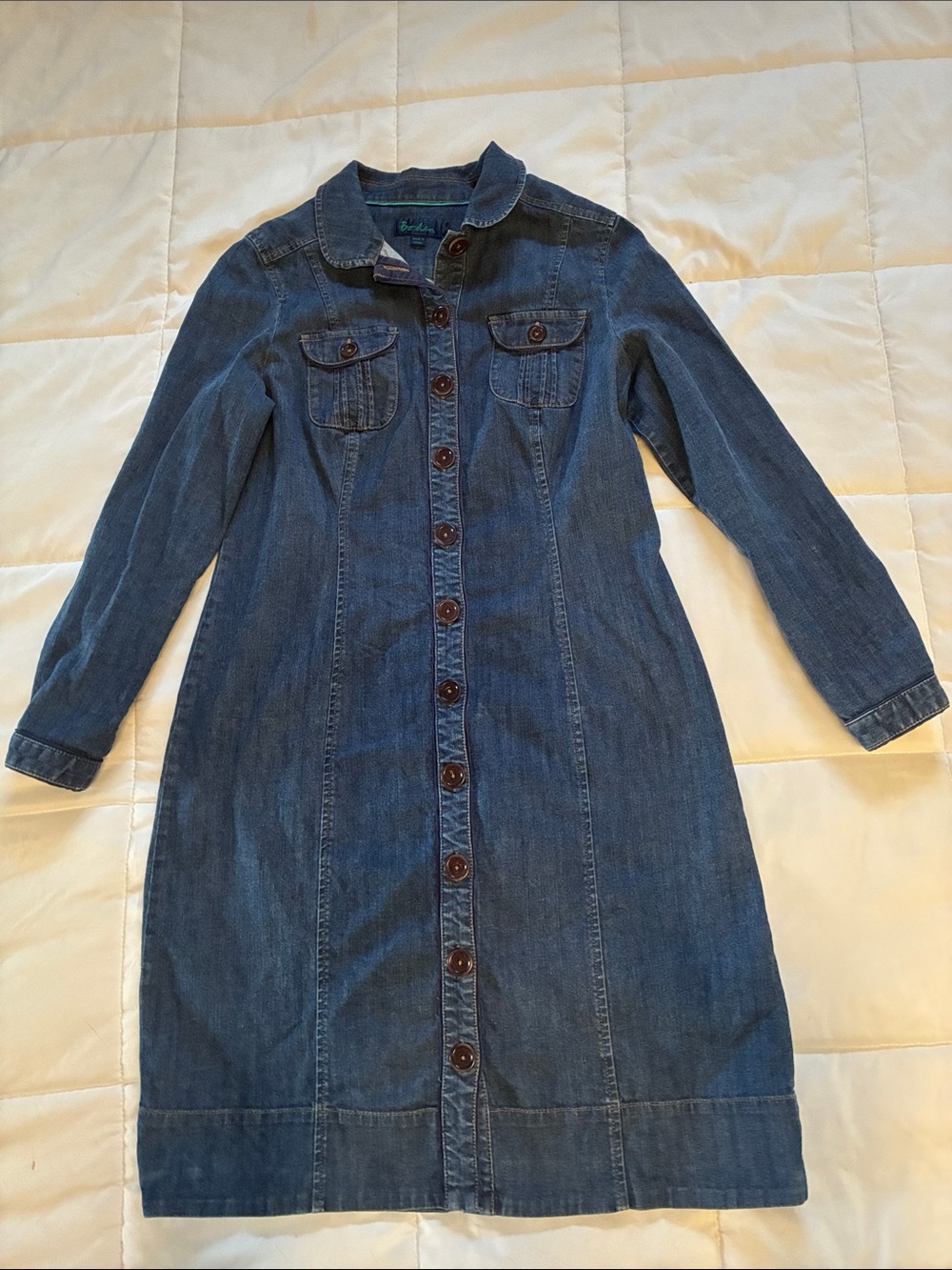 Boden Long Denim Button-Front Shirt Dress - Blue Women’s Size 14L